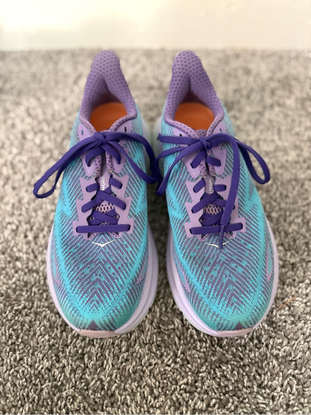 Hoka Clifton Women's Running Shoes in Teal and Purple
